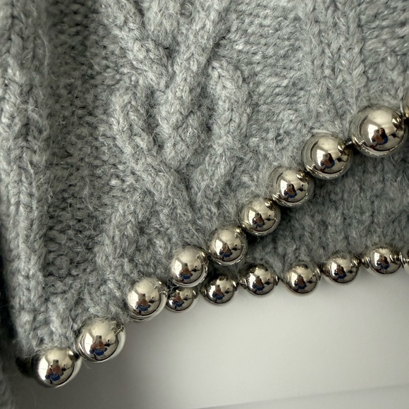 Zara Gray Cable Knit Turtleneck Sweater with Beaded Detail - Picture 6 of 7